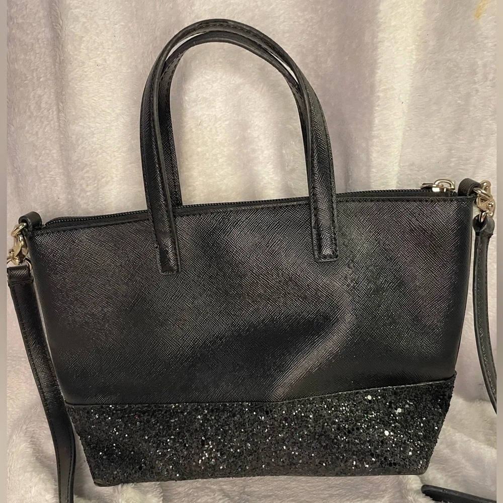 Kate Spade Black Glitter Crossbody Bag Two Way with Gold Hardware EUC - Picture 7 of 16